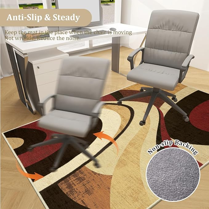 Office Chair Mat for Hardwood Floor, 48"x36" Easy Glide Computer Desk Mat Protector for Rolling Chair Under Desk Rug Nonslip Backing, Machine Wash, (Modern)