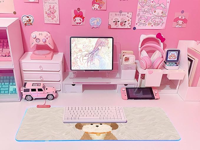 JMIYAV Pink RGB Gaming Mouse Pad 31.5x12 Inch PC XL Large Extended Glowing Led Light Up Desk Pad Non-Slip Rubber Base Computer Cute Mousepad Mat Desk Accessories Gaming Setup 51-2