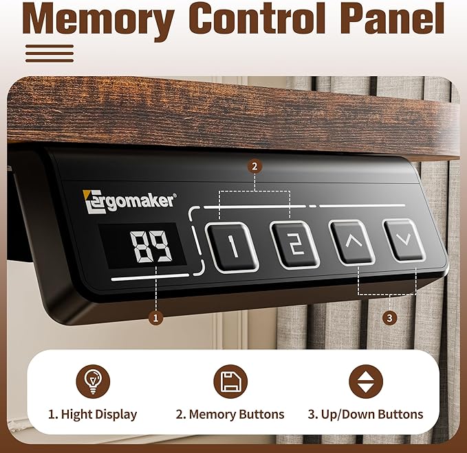 ERGOMAKER 35" Electric Standing Desk, Adjustable Height, Sit Stand Up Desk for Home Office & Computer Workstations, Memory Controller, Rustic Brown