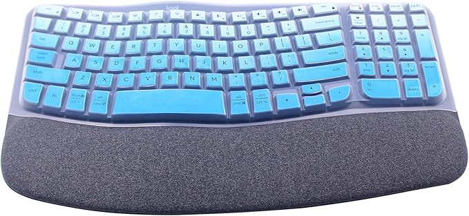 Silicone Keyboard Skin Cover Compatible for 2023 Logitech Wave Keys Wireless Ergonomic Keyboard & Logitech Wave Keys MK670, Logitech Wave Keys Keyboard Protector (Ombre Blue)
