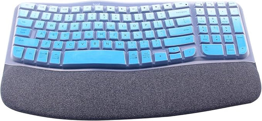 Silicone Keyboard Skin Cover Compatible for 2023 Logitech Wave Keys Wireless Ergonomic Keyboard & Logitech Wave Keys MK670, Logitech Wave Keys Keyboard Protector (Ombre Blue)
