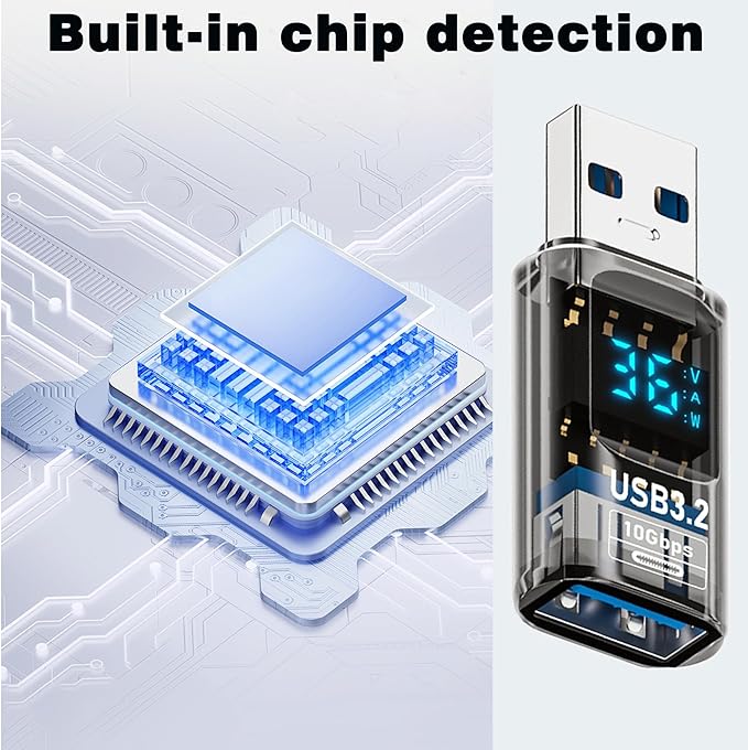 2Pack USB to USB3.2 Adapter with LED Digital Display,10Gbps USB3.2 Converter Type A Male/Female Expander for Laptops,Keyboards,Flash Drives