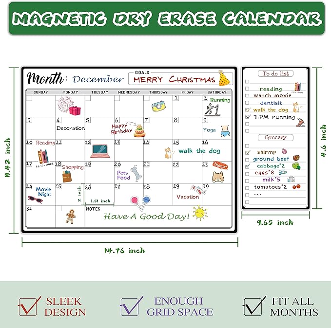 Magnetic Dry Erase Refrigerator Calendar with Markers - 15" x 11" Monthly Fridge Calendar and Today List, Fridge Whiteboard with Back Magnet