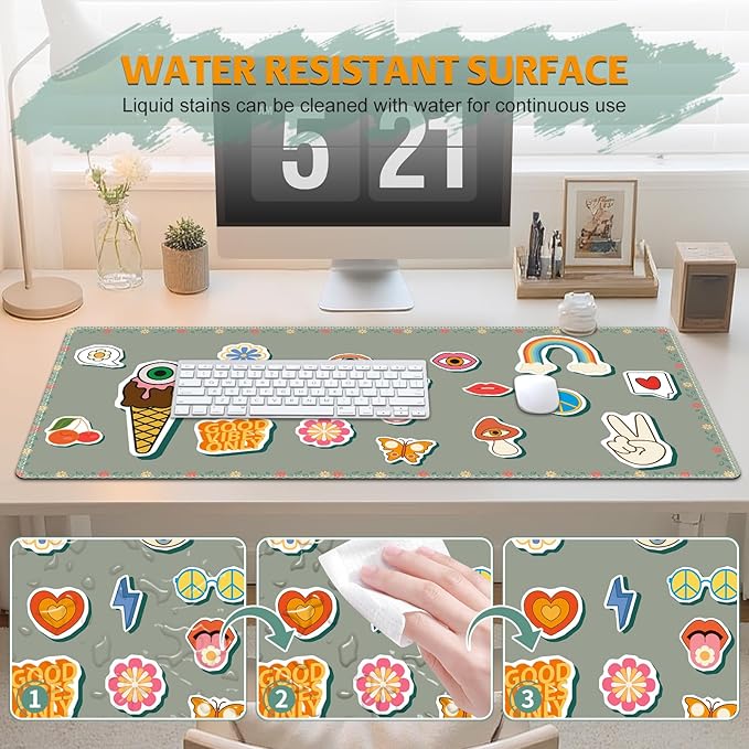 Desk Pad for Keyboard and Mouse, Large Mouse Pad for Desk, Non-Slip Keyboard Mat, Computer Mats for Desk, Cute Desk Pad with Stitched Edges for Office, Gaming I Fashion Funny Icons