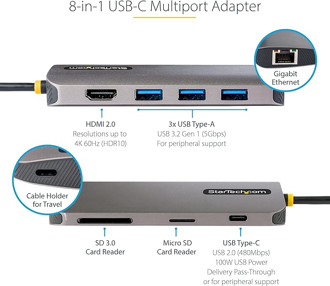 StarTech 24-Pack USB-C Docking Station for MacBook Pro M1 M2 M3 M4 and Windows, 4K 60Hz HDMI, USB 5Gbps, 100W Charging