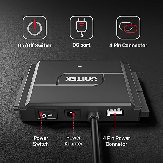 Unitek SATA/IDE to USB 3.0 Adapter, IDE Hard Drive Adapter for Universal 2.5"/3.5" Inch IDE and SATA External HDD/SSD with 12V 2A Power Adapter, Support 10TB