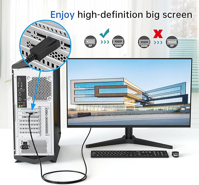 Display Port (DP) to HDMI Cable 6 feet 10-Pack, DisplayPort to HDMI Cable Adapter 6ft Male to Male Cord Converter for PCs to HDTV, Monitor, Projector with HDMI Port