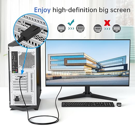 4K Displayport to HDMI Cable 6FT 2-Pack, Display Port (DP) to HDMI Adapter 6FT Male to Male Cord Converter for PCs to HDTV, Monitor, Projector.
