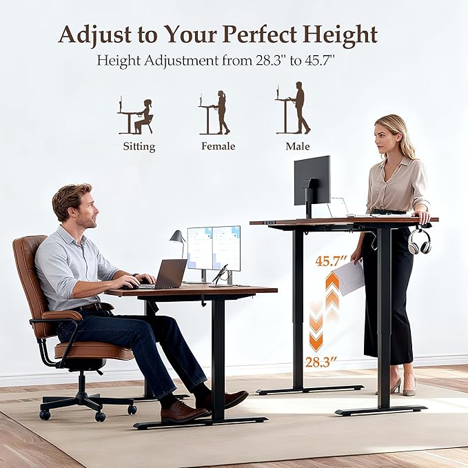 Klicelor 59 Inch L Shaped Standing Desk, Adjustable Height Corner Desk for Home Office Workstation, Sit Stand Desk with Two-Piece Desktop, Rustic Brown