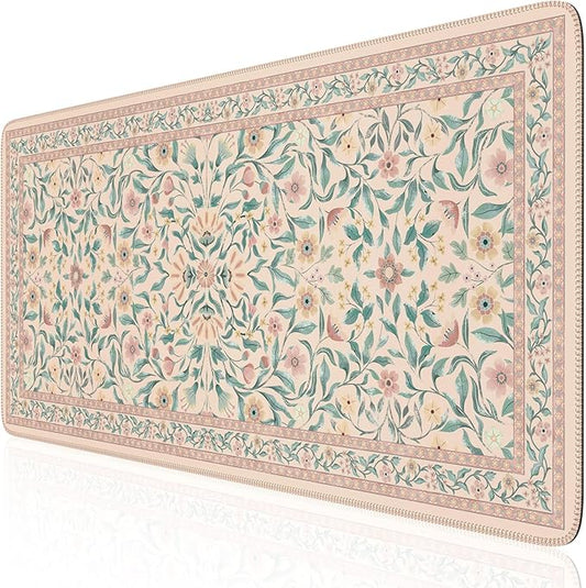 iLeadon Desk Mat for Keyboard and Mouse, Cute Mouse Pads for Computer, Non-Slip Floral Gaming Mousepad 35.4x15.7 Inch, Pink Desk Mat with Stitched Edges for Home Office (Pink)
