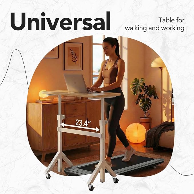 HUANUO 32'' Small Standing Desk with Wheels,28.7"-46.1" Heigh Adjustable Portable Rolling Desks,Mobile Stand Up Desk for Walking Pad and Treadmill,Sit Computer Workstation for Bedroom,Light Walnut