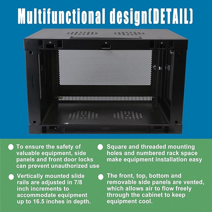 Black 6U Wall Mount Rack Enclosure Server Cabinet, 16.5" Deep, Switch-Depth (SRW6U), Apply to Office Space, Network Wiring Room, Computer Room, Data Room,Control Center,etc, Sold by MendyNet