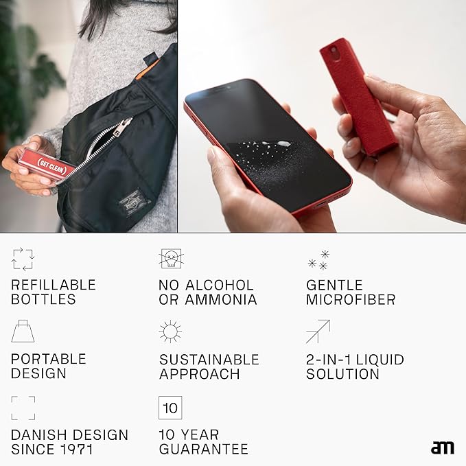 am Screen Cleaner Mist Spray with Microfiber Cloth Around – Alcohol-Free, Streak-Free Screen Cleaning Kit for Smartphones, Tablets, Laptops, Smart TVs & Car Screens, 3 Pack, Blue