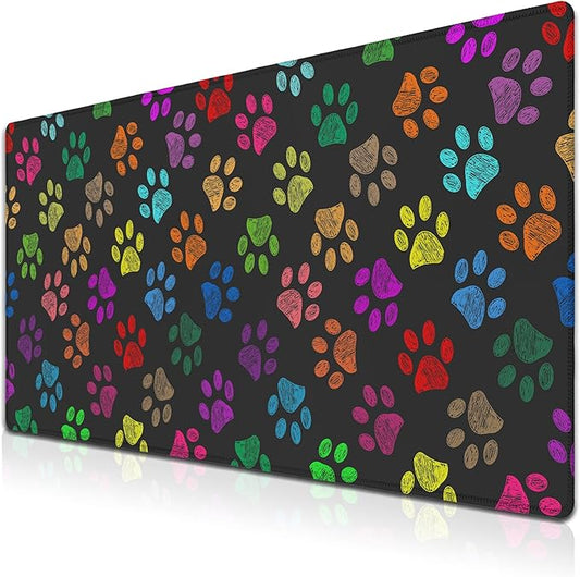 Desktop Mat Black, XXL Mouse Pads Pc Mouse Pad, Mat Mouse Pad Non-Slip Rubber Base Waterproof with Stitched Edges, 35.4 X 15.7 inch for Work/Game/Office/Home Colorful Animal Pets Dog Paw