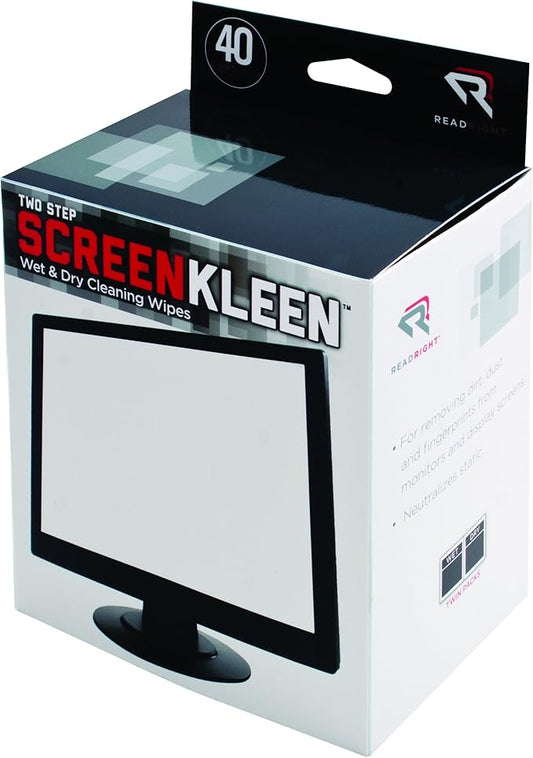 Read Right Kleen and Dry Screen Cleaning Wipes, 40 Twin Wipe Packs per Box (RR1305)