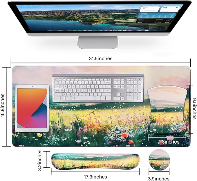 MEGREZ 4-in-1 Ergonomic Memory Foam Wrist Rest Set, Desk Pad, Mouse Pad with Wrist Rest, Keyboard Pad, Suitable for Office Workers, Programmers & Gamers–Relieve Typing & Gaming Fatigue, The Wild