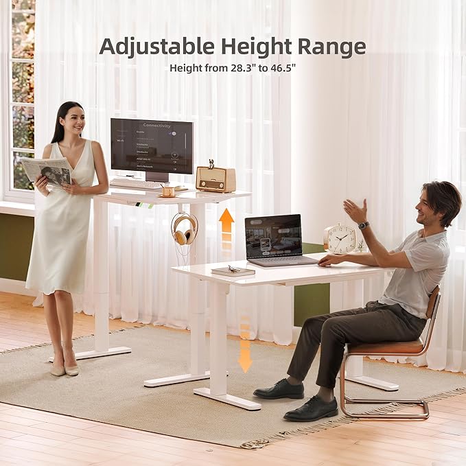 INNOVAR Glass Standing Desk with Drawers, 40×24 Inch Adjustable Stand Up Desk Quick Install Home Office Computer Desk, Super White