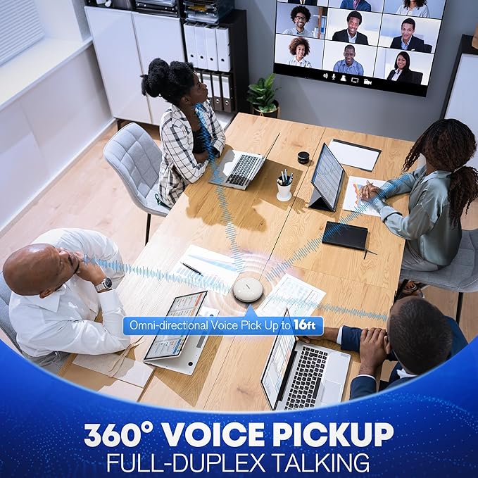 Bluetooth Conference Speakerphone M4 Conference Microphone with AI Noise Reduction AI Transcription Full-Duplex 360° Omnidirectional Voice Pickup USB Speaker for Teams Zoom Home Office, Gray