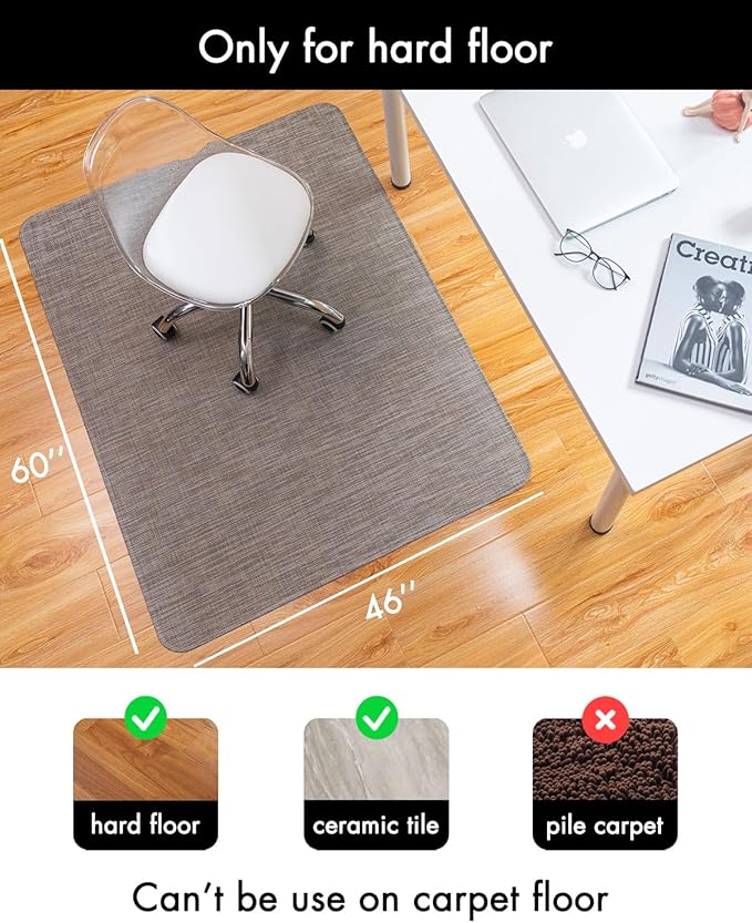 Office Chair Mat for Hardwood Floor Under Desk Computer Rolling Chair Mat for Wood/Tile Floor Non-Slip Heavy Duty Desk Rug PVC Plastic Hard Floor Protector 46"x 60" (Soapstone)