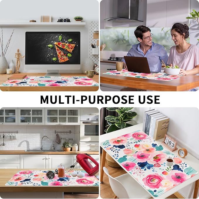 Bloss Pink Floral Desk Mat, Leather Desk Pad, Desk Matt for Desktop, Waterproof Desk Pad Mat, Computer Mat for Office Work/Home/Decor/Desk Protector(31.5 x 15.7 Inches)