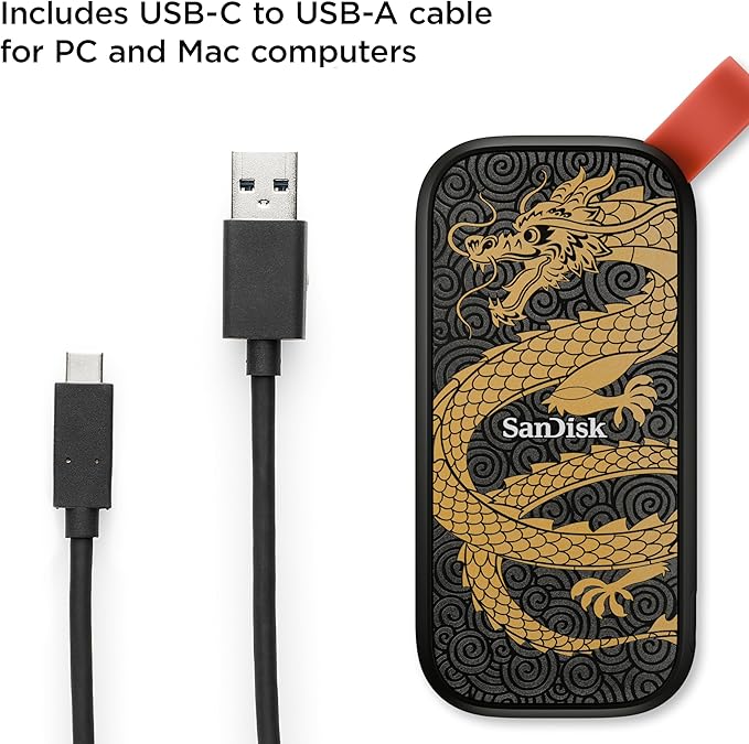 SanDisk 1TB Portable SSD, Dragon Edition - Up to 800MB/s, USB-C, USB 3.2 Gen 2, Updated Firmware - External Solid State Drive - ‎SDSSDE30-1T00-GD25