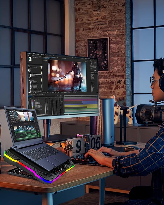 AICHESON Gaming Laptop Cooling Pad with Full RGB Lights, Powerful Cooler Fan Stand for 15-19 inch Gamer Laptops and PC Computers