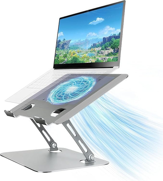 Laptop Cooling Stand with Fan and One Key Switch - Ergonomic Adjustable Height Desk Stand for All 10-16” Laptops & Tablets