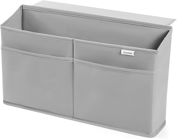 Desk Side Hanging Organizer, Adhesive Storage Bag with Pockets for Magazine Ipad Notebook, for End Tables Home Office Desks Computer Workstations Dressing Table, Grey