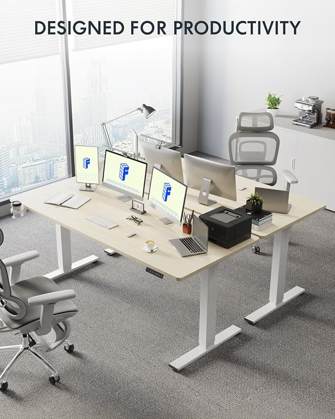 FLEXISPOT 71" x 32" Office Standing Desk, Height Adjustable Sit-Stand Desk, Quiet & Stable, with Cable Management & Cup Holder, for Commercial Use, White Wood Grain Top (2 Packages)