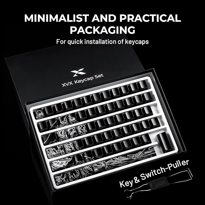 HITIME x XVX Kanagawa Keycaps 60 75 100 Percent - Shine Through Keycaps w/IMD Tech, for Mechanical Keyboards, Full 118 Key Set, OEM Profile, Lines Backlit, Side Printed - Black