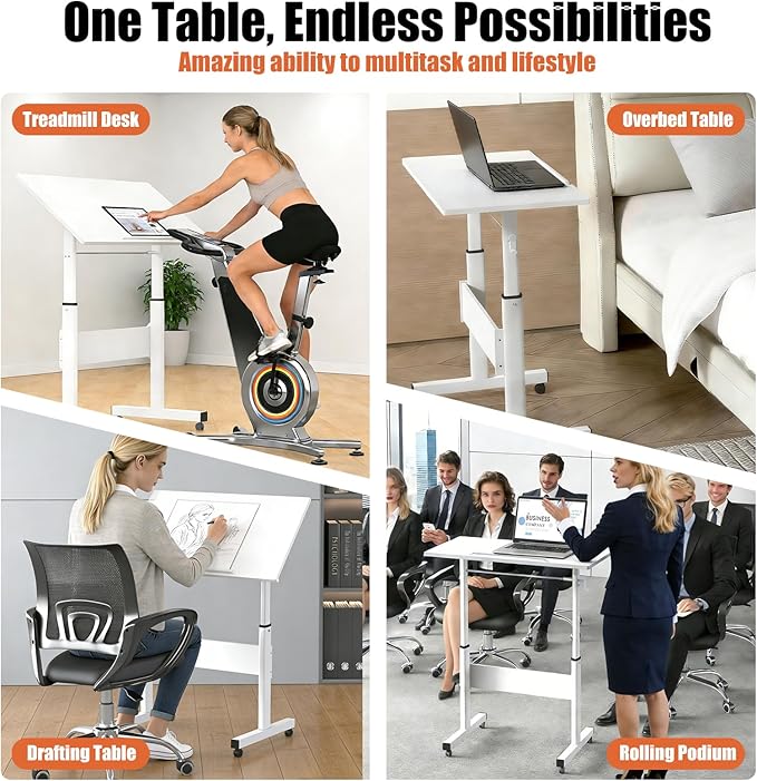 Hand Crank Small Standing Desk, Adjustable Height 27.76-40", Tiltable Tabletop with Wheels, Portable Laptop Computer Table, Rolling Podium Mobile Stand Up Desk for Walking Pad Treadmill, Home Office