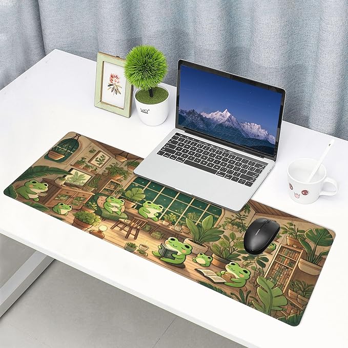 Cute Kawaii Frog Desk Mat Large Gaming Mouse Pad Cute Kawaii Frog Extended Mousepad Big in Laptop Computer Mouse Keyboard Mat for Office Desk Decor 31.5x12 in