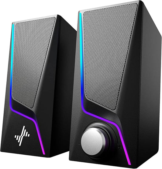 Nylavee Computer Speakers, PC Speakers with 6 Lighting Modes, USB Powered Computer Speakers for Desktop PC with 2 Bass-Boost Ports, 2 Speaker Units, and 3.5mm Aux-in for PC, Laptop, Monitor, Gaming
