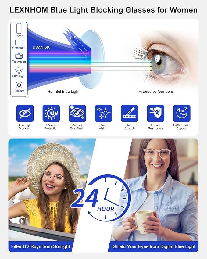 Blue Light Glasses for Woman, Blue Light Blocking Lightweight Round Eyeglasses for Computer TV Gaming Phone Screen,Eye Strain