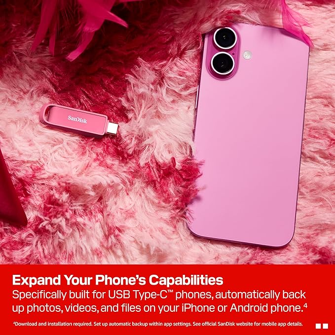 SanDisk 1TB Phone Drive with USB Type-C - for Smartphones, Tablets, and Computers - Up to 150MB/s, USB 3.2 Gen 1 - Seastar Pink - SDIXS0N-1T00-GN6NG