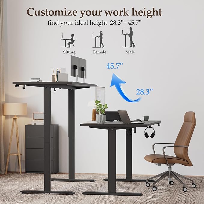Klicelor 40 Inch Electric Standing Desk, Height Adjustable Office Desk, Sit Stand Up Computer Desk with Memory Preset, Two-Piece Desktop, Black