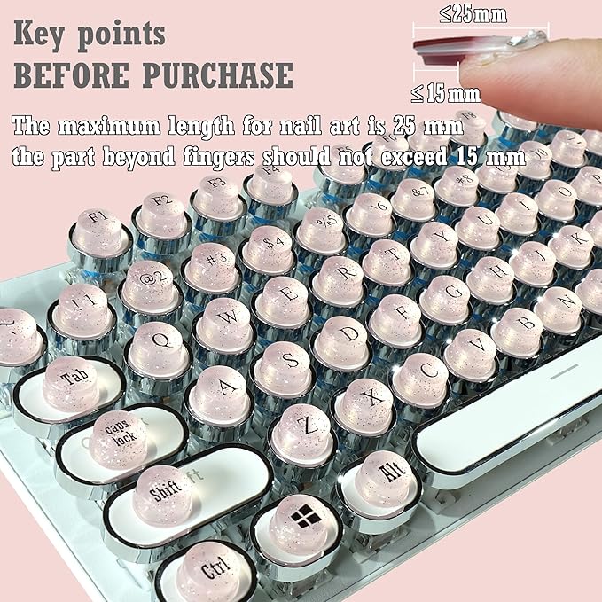 Full Keyboard Keys Riser for Long Nails Typing and Gaming, 128 Pcs Self-Adhesive Symbolic and Alphanumeric Silicone Keys for Keyboards and Laptop (Pink-Cylinder)