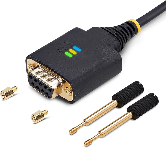 StarTech 3ft (1m) USB to Null Modem Serial Adapter Cable, COM Retention, FTDI, USB-A to RS232, LED Indicators, Changeable DB9 Screws Nuts