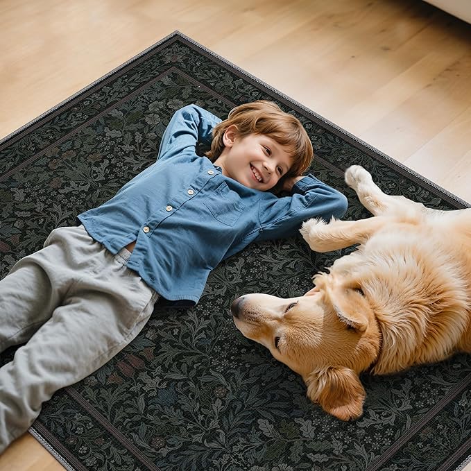 48"x60" Office Chair Mat for Hardwood Tile Floor, Under Desk Carpet Protector for Rolling Computer Chair Mat, Machine Washable Area Rug, Anti-Slip 1/5" Thick Low Pile Thin Vinyl Floor Mat, Dark Green