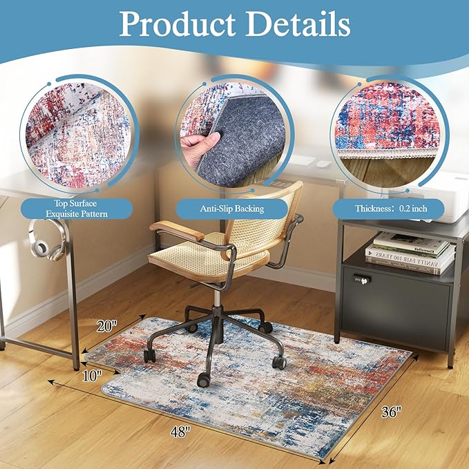 Office Chair Mat for Hardwood Floor & Tile Floor,36"X 48" Heavy Duty Desk Chair Mat for Hard Floors, Under Desk Rug for Rolling Computer Chair,Anti Slip,Low Pile Carpet Protector-Convex Multii