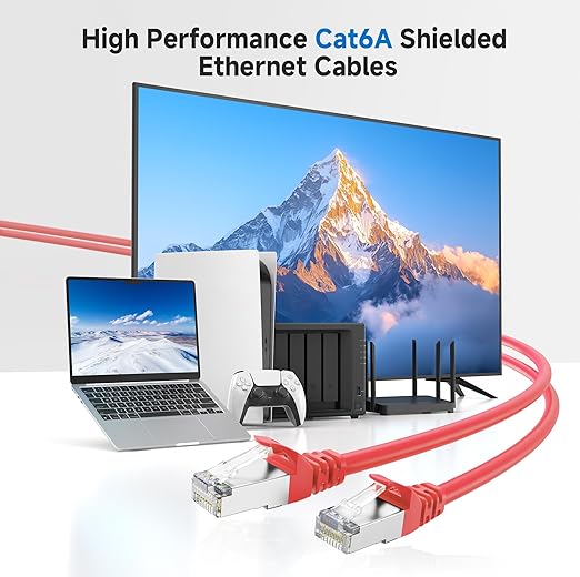 Cable Matters 10Gbps Snagless Long Shielded Cat 6A Ethernet Cable - 150ft, Cat 6A Cable, Cat6A Cord, Ethernet Cord, Red