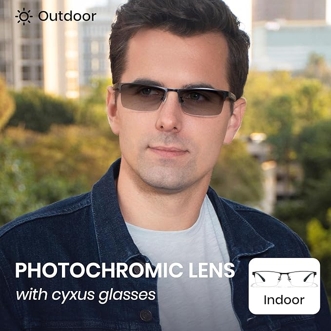 Cyxus Blue Light Blocking Glasses Men Woman Photochromic Semi Rim Computer Gaming Office Study Eyeglasses UV Protection 8001