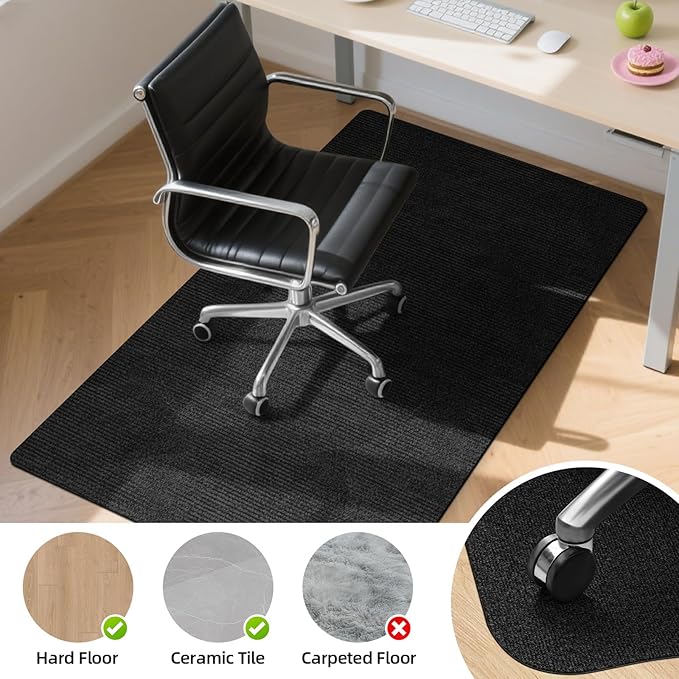 Office Chair Mat for Hardwood Floors 63" x 51", Durable Non-Slip Large Tile Floor Protector, Anti-Scratch Thick Heavy-Duty Recyclable Gliding Desk Mats for Computer Rolling Chairs, Slate Black