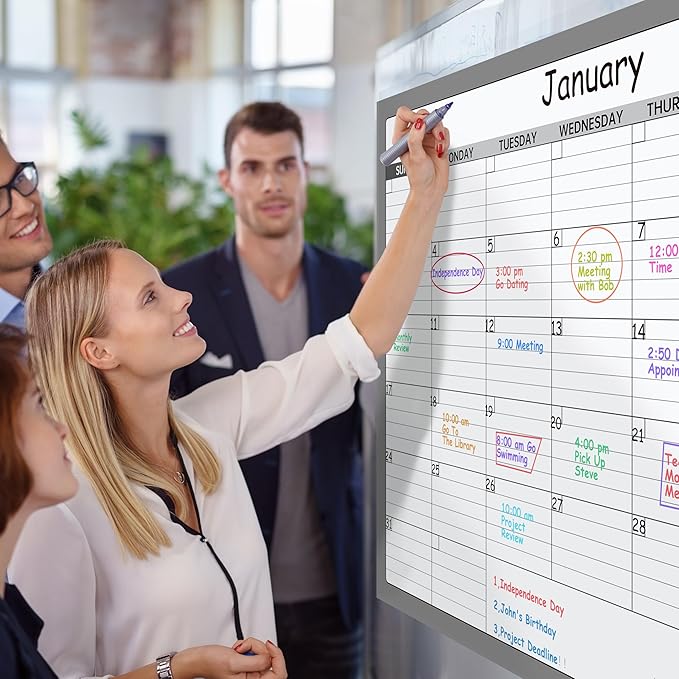 Undated Large Dry Erase Calendar - 40" x 28", Folded Laminated Paper Wall Calendar, Not White Board, Blank Reusable Calendar Planner with Notes Section, Stickers, Great for Home, Office, Classroom