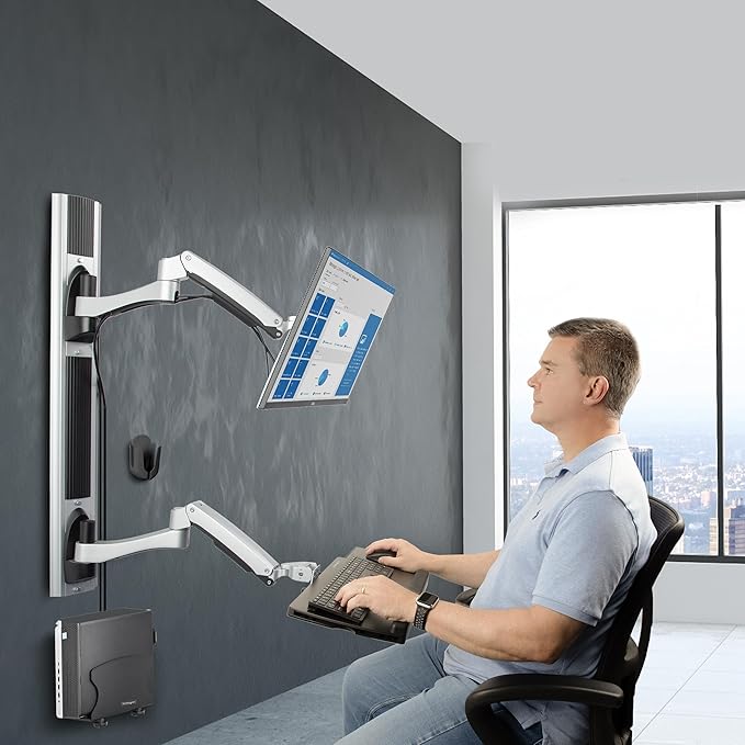 StarTech.com Wall Mount Workstation, VESA Mount for 32" Monitor (22lb/10kg), Fully Articulating Monitor Mount & Keyboard Tray, TAA