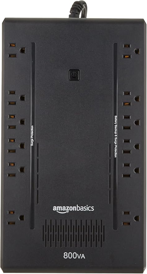 Amazon Basics UPS Battery Backup & Surge Protector, 800VA/450W, 12 Outlets, Standby Uninterruptible Power Supply, Compact, Black
