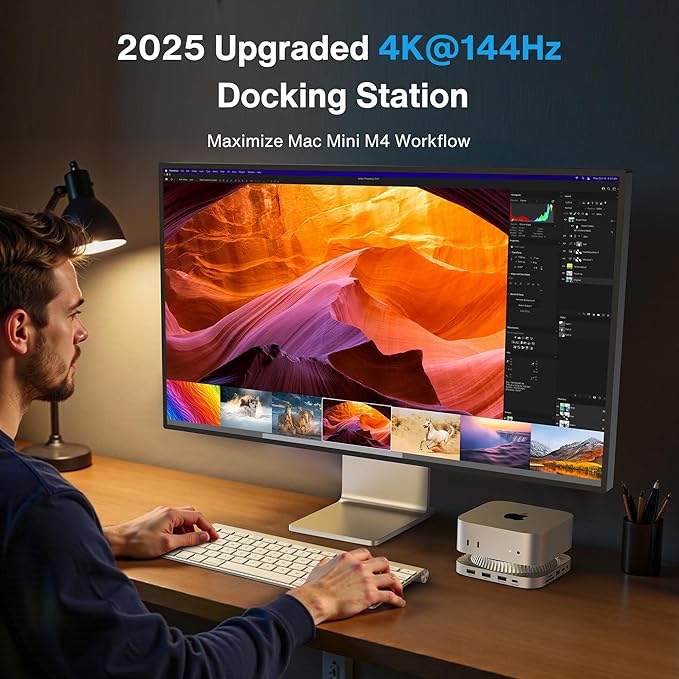 IVANKY 13-in-1 Mac mini M4 Dock, Ultra Docking Station Stand with M.2 NVMe SSD Enclosure, 4K@144Hz HDMI Hub for Mac mini M4 &M4 Pro (2024), 10 Gbps USB, SD/TF, Audio Ports *2, 20W PD Power Adapter *1