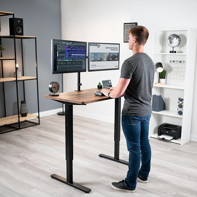 VIVO Compact Hand Crank Stand Up Desk Frame for 37 to 77 inch Table Tops, Ergonomic Standing Height Adjustable Base with Foldable Handle, Black, DESK-M051MB