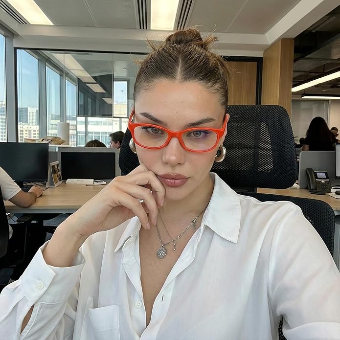 SODQW Office-Siren Blue Light Glasses for Women, Rectangle Frame, Y2K Small Eyewear, Anti Eyestrain Computer Glasses