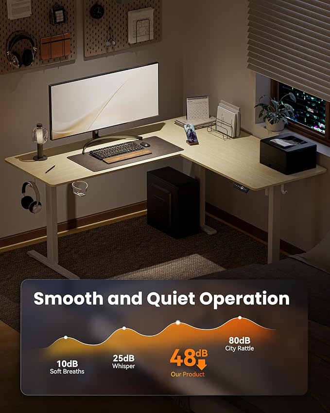 75X61 Inches Reversible L Shaped Standing Desk Height Adjustable, Electric Corner Computer Desk with Cup Holder, Sit Stand up Home Office Desk, Ergonomic Gaming Desk, Oak